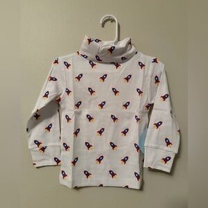 Little English Rocket Print Turtleneck Shirt - White